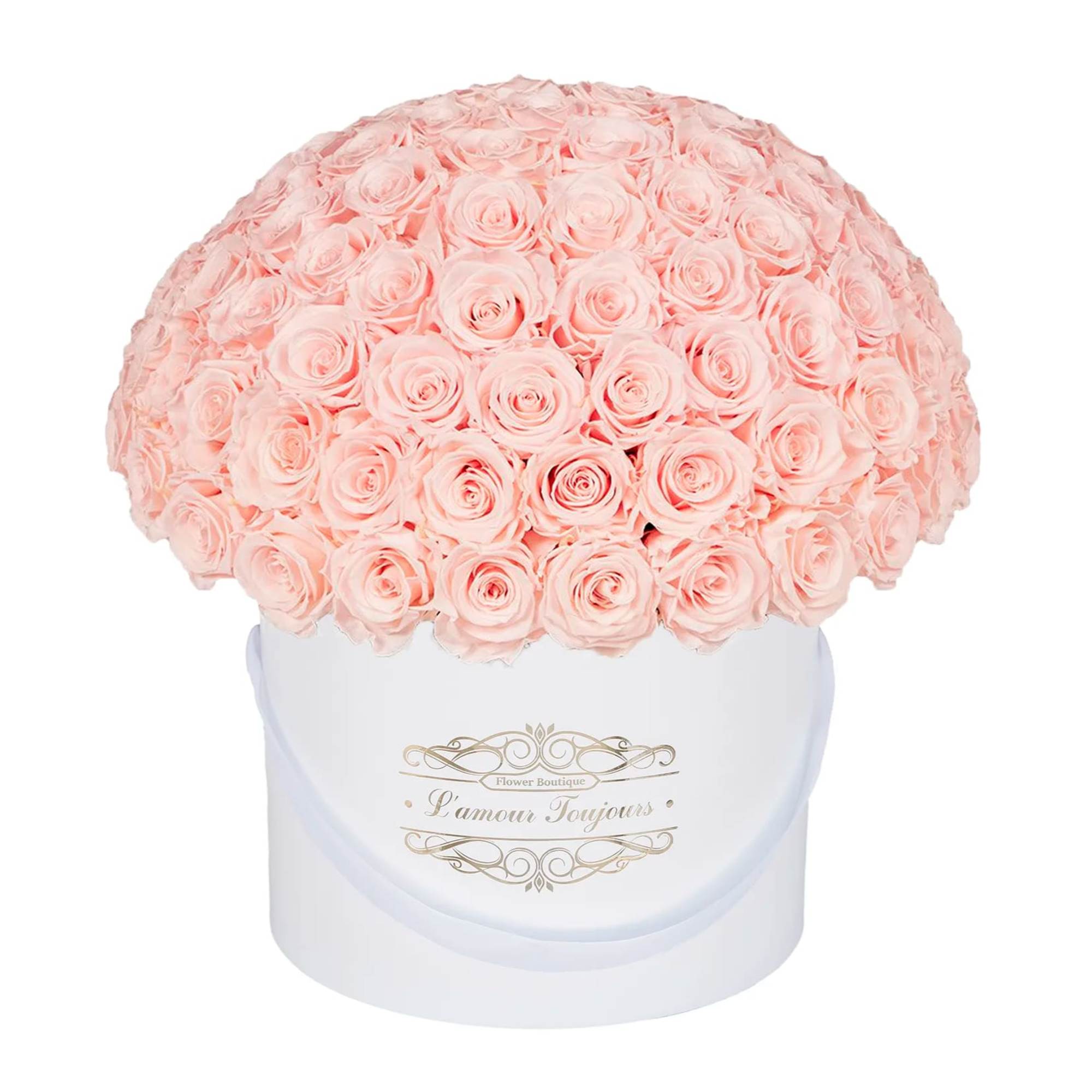 100 Pink Everlasting Roses - White Signature Box