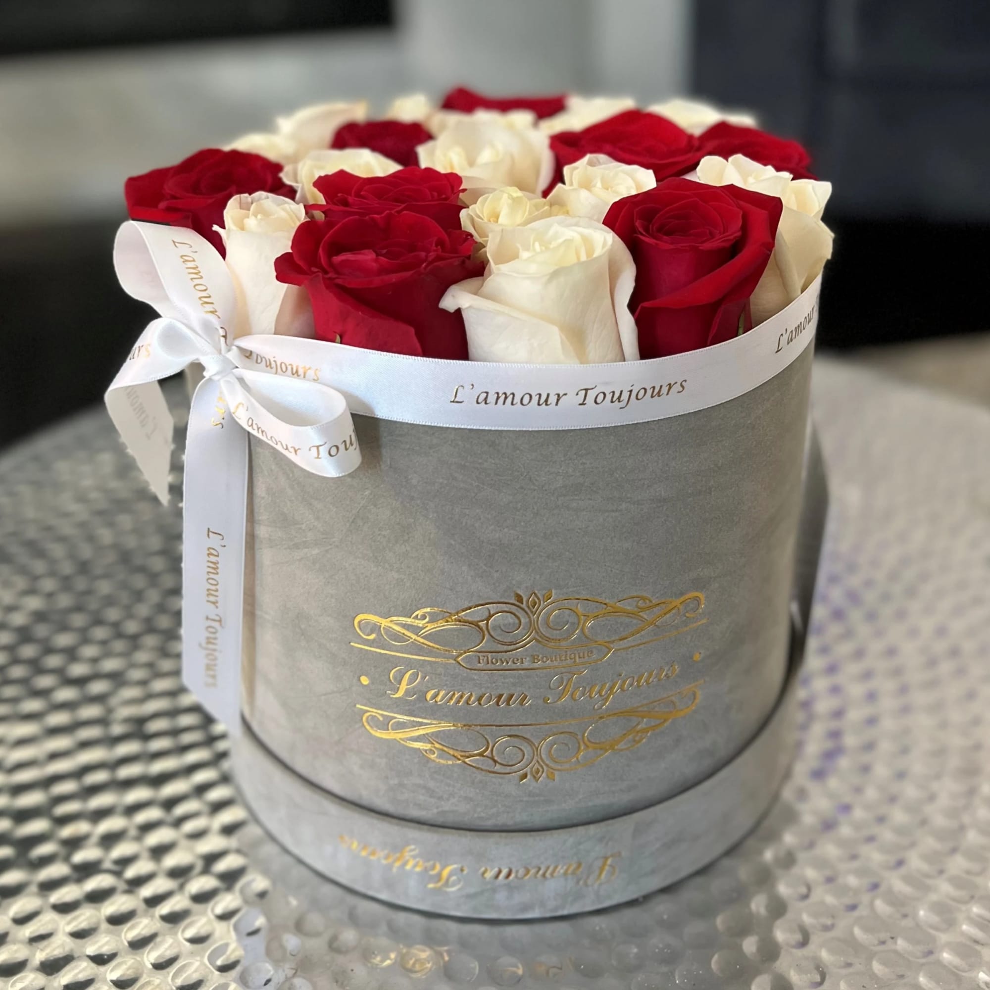 Grey velvet signature box